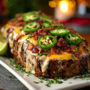 Delicious Jalapeño Popper Meatloaf served with cheese and jalapeños