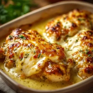 Low-carb keto garlic parmesan chicken recipe with herbs and spices.