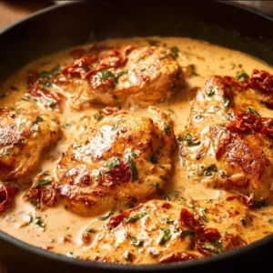 Creamy Marry Me Chicken served on a plate with herbs and vegetables