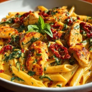 Creamy Marry Me Chicken Pasta garnished with herbs, served in a beautiful bowl.