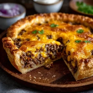 Delicious one-pan cheeseburger pie dinner cooked in a skillet