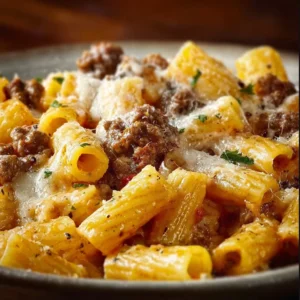 One-Pot Beef Cheddar Ranch Pasta served in a bowl