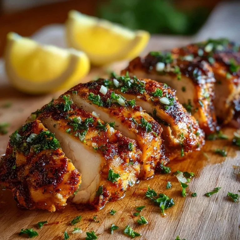Juicy oven baked chicken breast served with herbs and spices