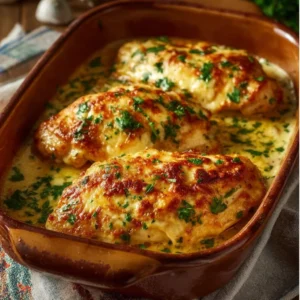 Oven-baked tender chicken served with vegetables and herbs.