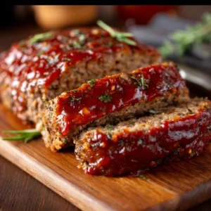 Delicious old-fashioned meatloaf on a plate from Paula Deen's recipe
