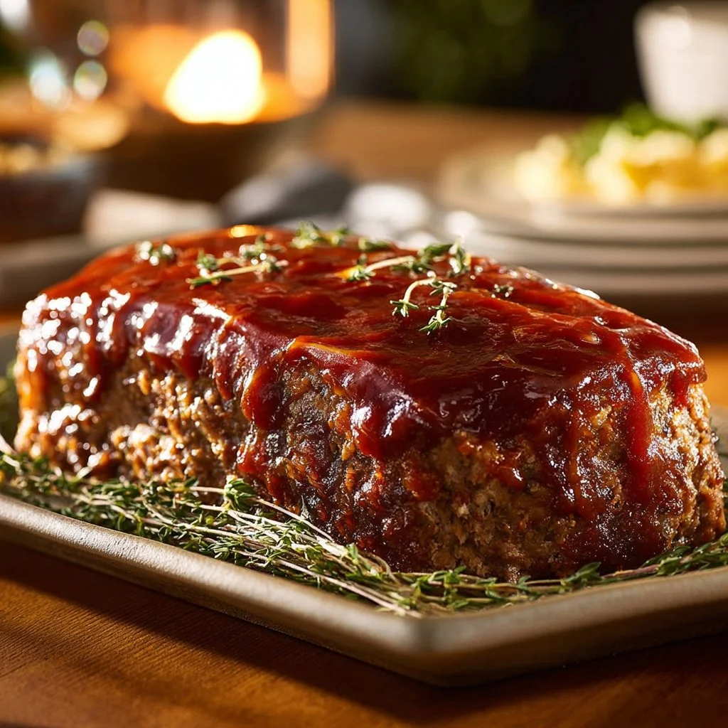 Paula Deen's delicious meatloaf served with mashed potatoes and green beans