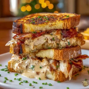 Savory grilled ranch chicken bacon sandwich melt on a plate with fresh ingredients.