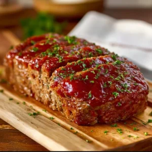Delicious meatloaf served with mashed potatoes and green beans