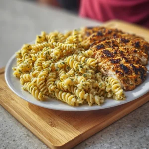 Creamy garlic parmesan chicken pasta garnished with parsley in a bowl