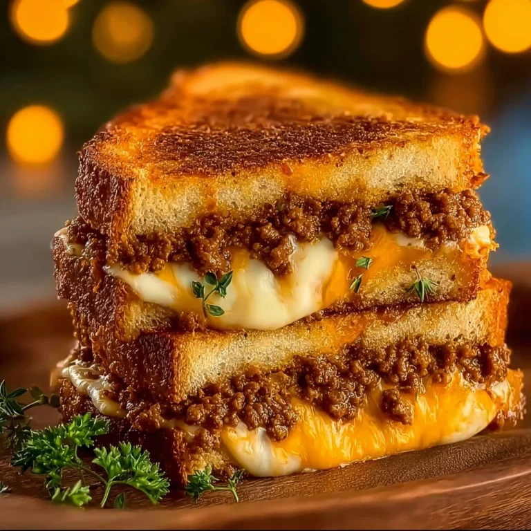 Delicious Ultimate Cheesy Ground Beef Melt topped with melted cheese and herbs