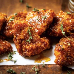 Baked Crunchy Hot Honey Chicken served with a side dish