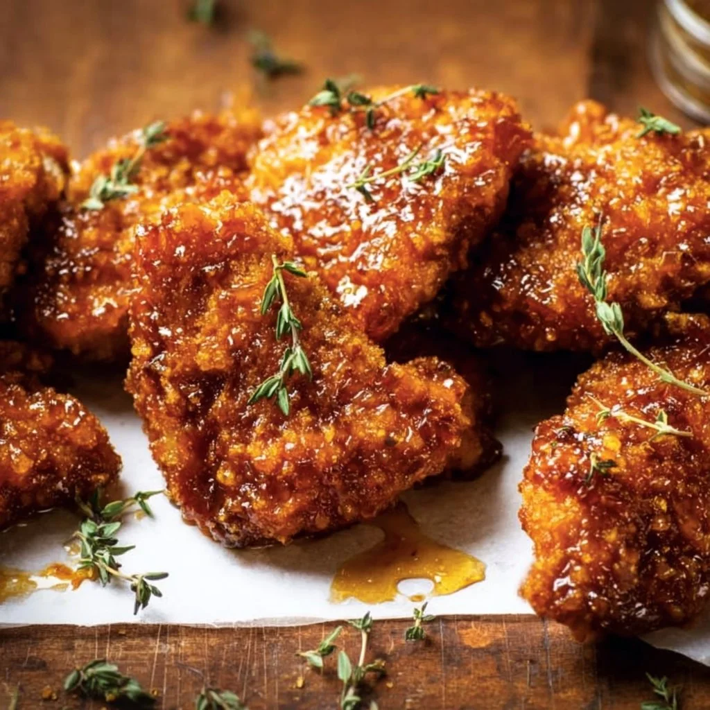 Baked Crunchy Hot Honey Chicken served with a side dish