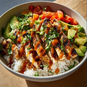 Bang Bang Chicken Bowl with vibrant vegetables and tasty sauce