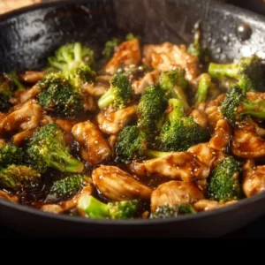 Plate of Chicken and Broccoli stir-fry with colorful vegetables