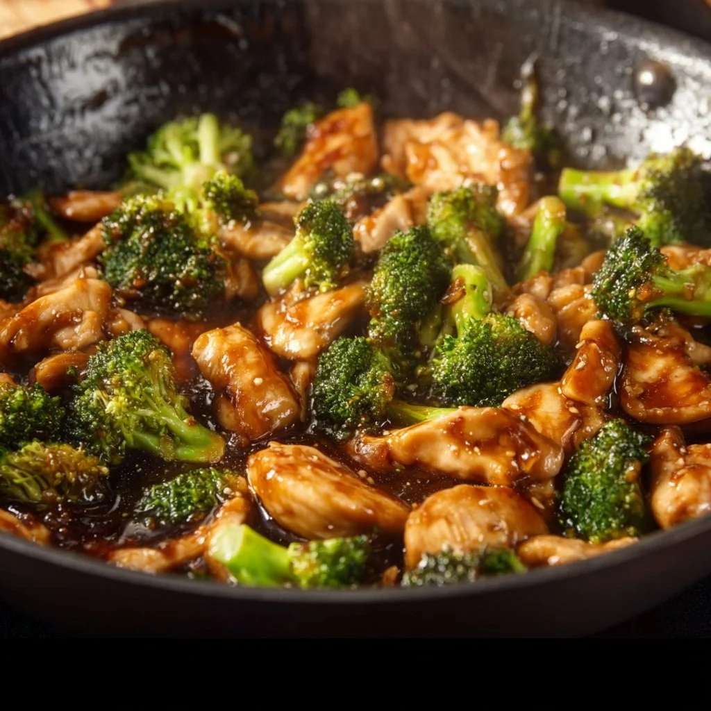 Plate of Chicken and Broccoli stir-fry with colorful vegetables