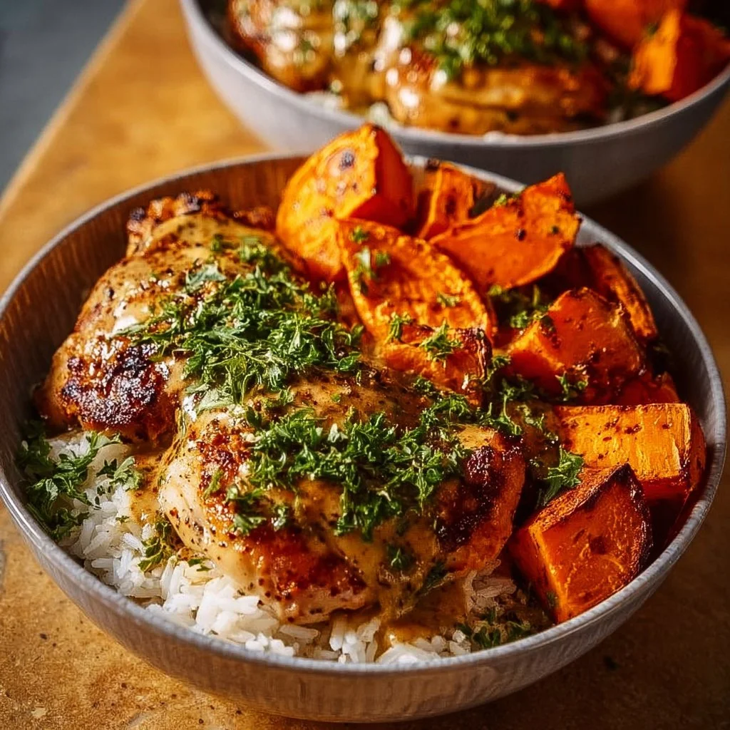 Healthy Chicken and Sweet Potato Bowls filled with nutritious ingredients