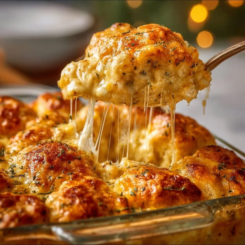 Chicken Crescent Roll Casserole topped with golden crescent rolls