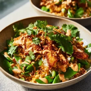 Chicken Crispy Rice Salad with Peanut Dressing