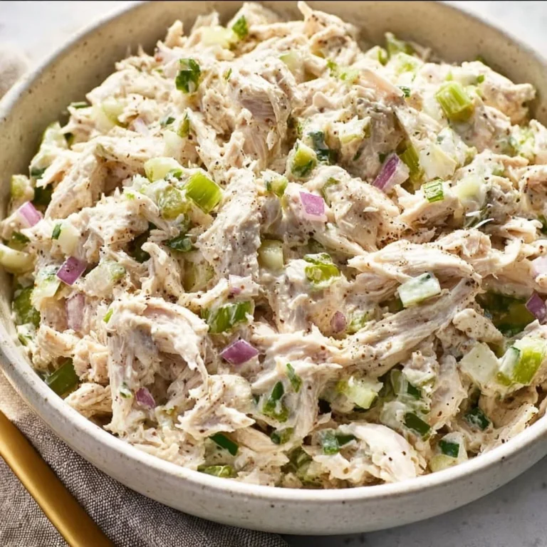 Delicious chicken salad with fresh vegetables and dressing in a bowl.