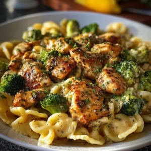 Delicious Cowboy Butter Lemon Bowtie Chicken with Broccoli dish