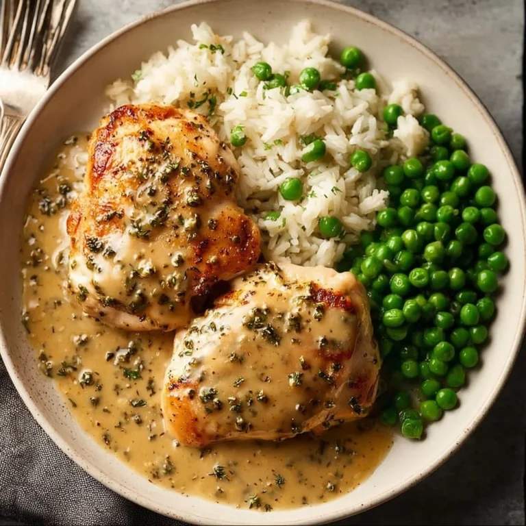 Creamy Boursin Chicken Bake served in a dish, garnished with herbs.