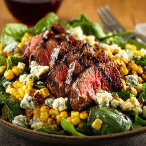 Grilled balsamic steak salad with fresh greens and vibrant colors.