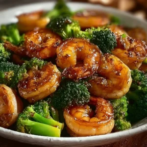 Delicious high-protein honey garlic shrimp served with vegetables