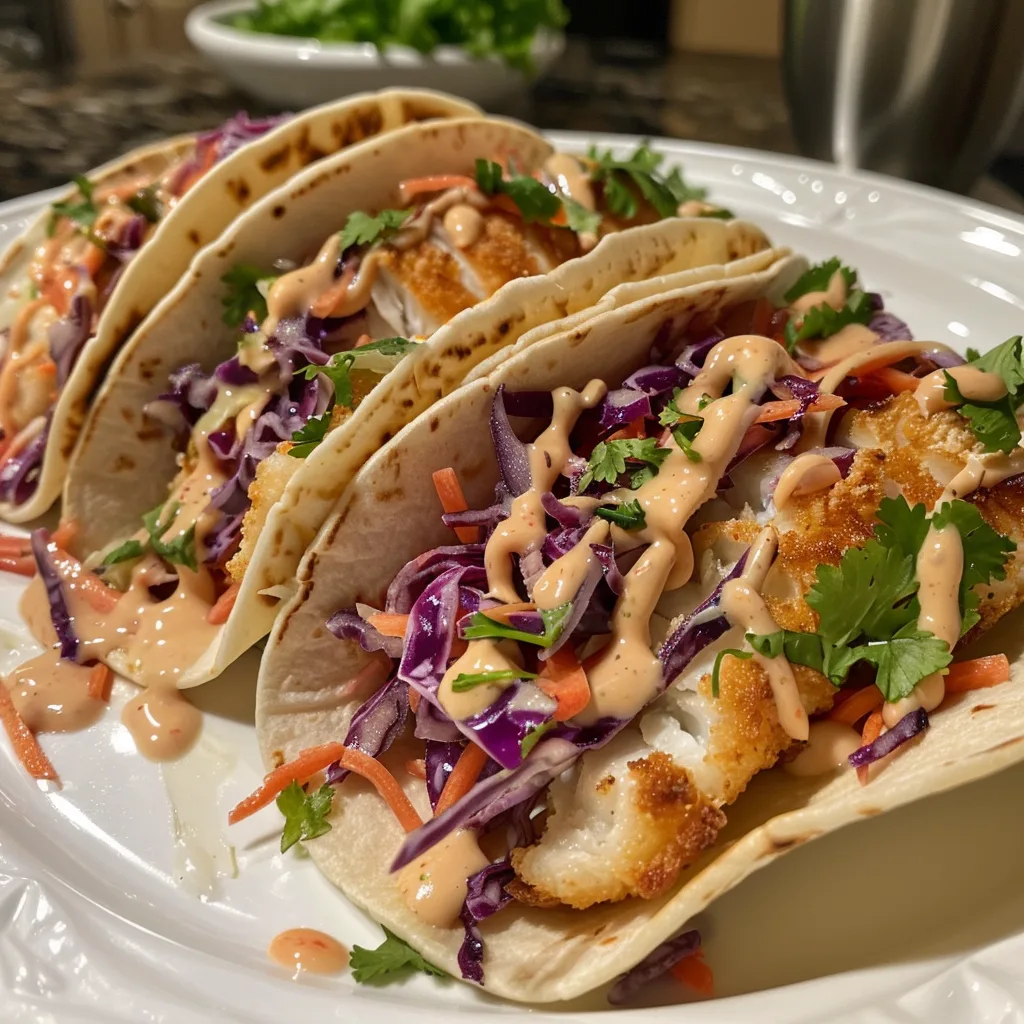 Easy Fish Tacos with Crunchy Slaw and Creamy Sauce