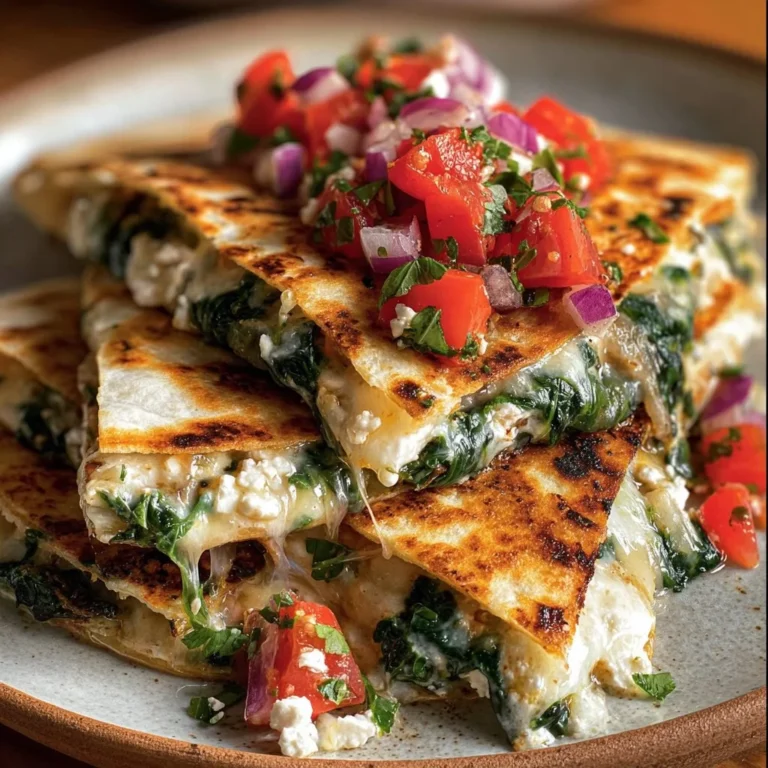 Mediterranean Quesadillas with spinach, feta cheese, mozzarella, and red onion on a plate