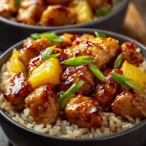 Pineapple Chicken served with rice for a tasty tropical meal