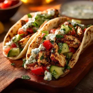 Delicious quick Mediterranean Chicken Tacos with fresh ingredients