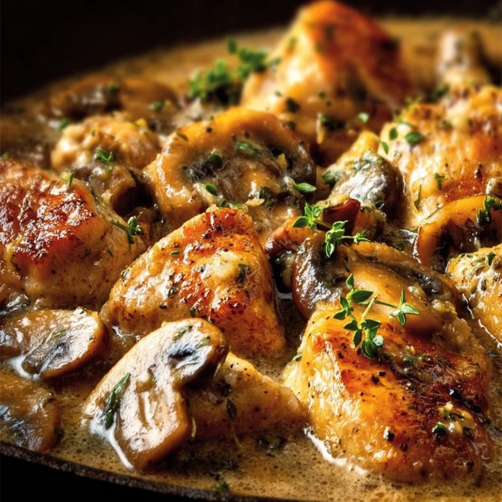 Delicious homemade Chicken Stroganoff served with pasta