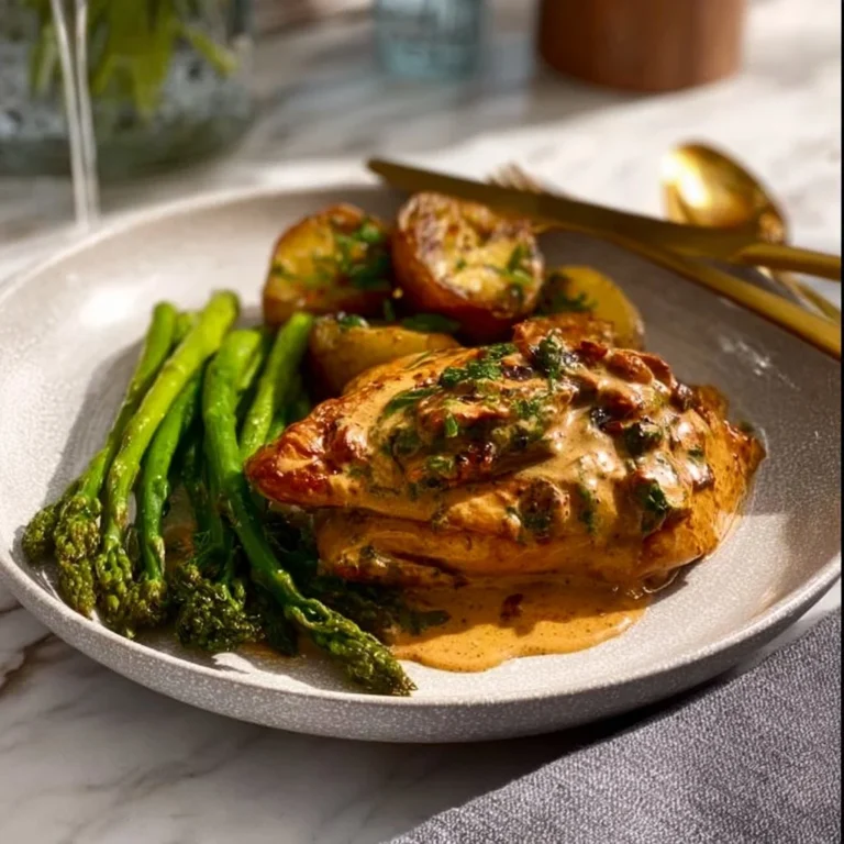 Creamy Slow Cooker Marry Me Chicken served with herbs and pasta