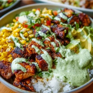 Delicious Street Corn Chicken Rice Bowl with grilled chicken and fresh corn