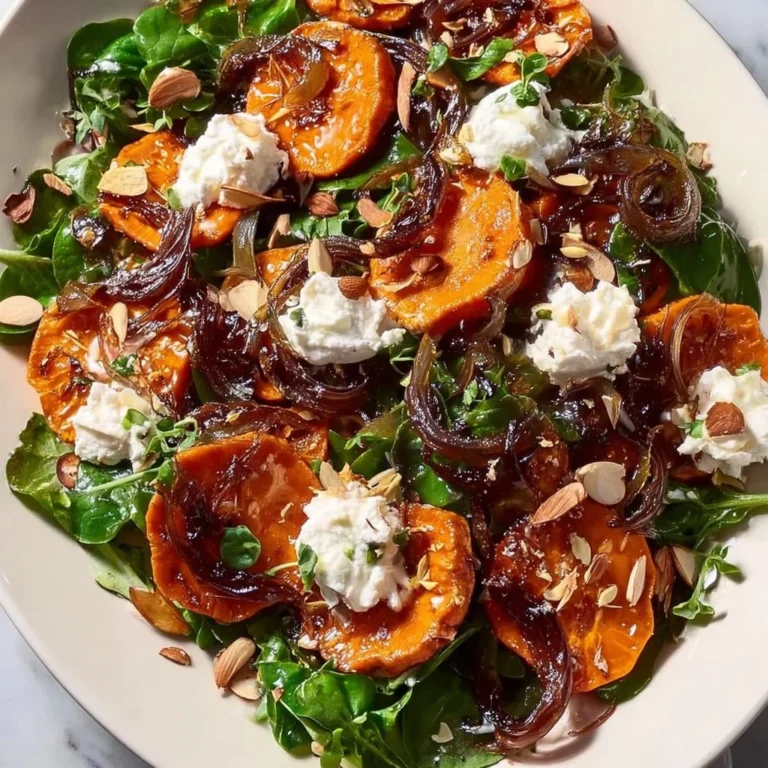 Sweet Potato and Spinach Salad garnished with herbs and dressing