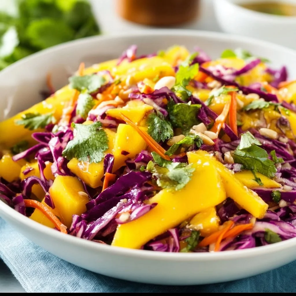 Vibrant Thai-inspired salad with colorful vegetables and herbs