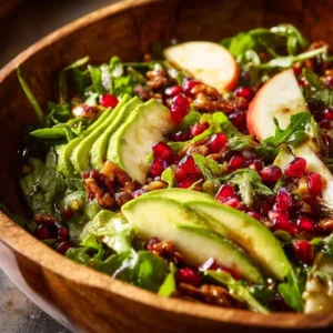 Winter Christmas Salad with honey mustard dressing and seasonal ingredients