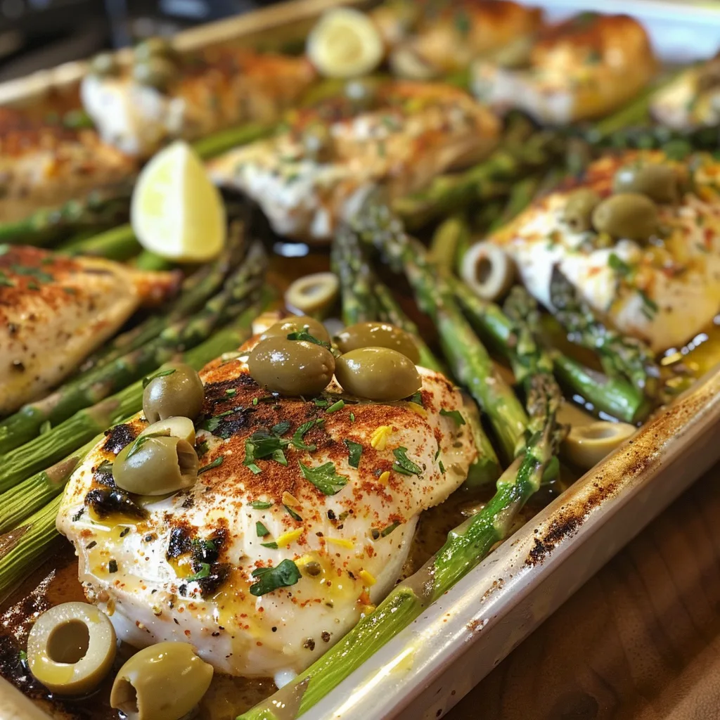 Easy Sheet-Pan Chicken with Asparagus & Creamy Olive Yogurt – Ready in 30 Minutes!