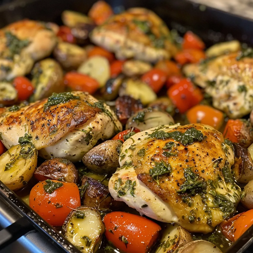 One-Pan Pesto Chicken & Veggies – Flavor-Packed & Easy Cleanup!