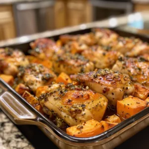 Honey Mustard Chicken & Sweet Potatoes – Juicy, Sweet & Savory One-Pan Dinner!