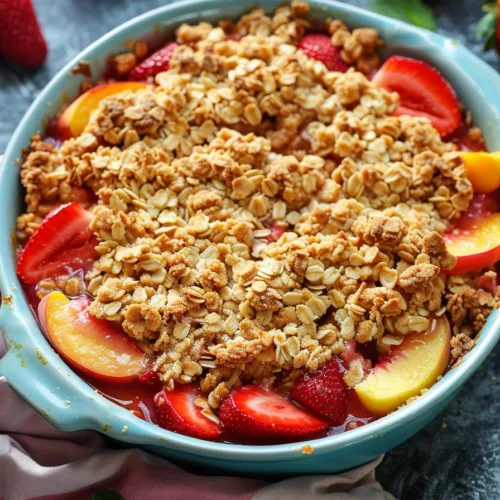 JUICY Strawberry Peach Crisp – EASY SUMMER DESSERT