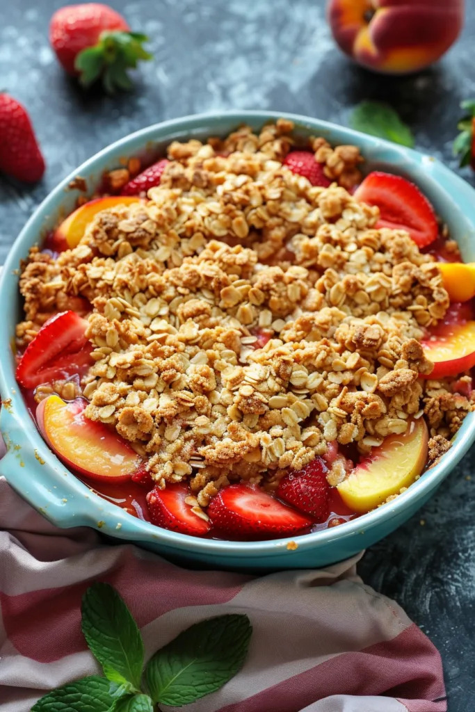 JUICY Strawberry Peach Crisp – EASY SUMMER DESSERT