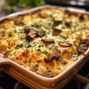 Swiss Chicken & Mushroom Bake – Juicy, Cheesy & Comforting!