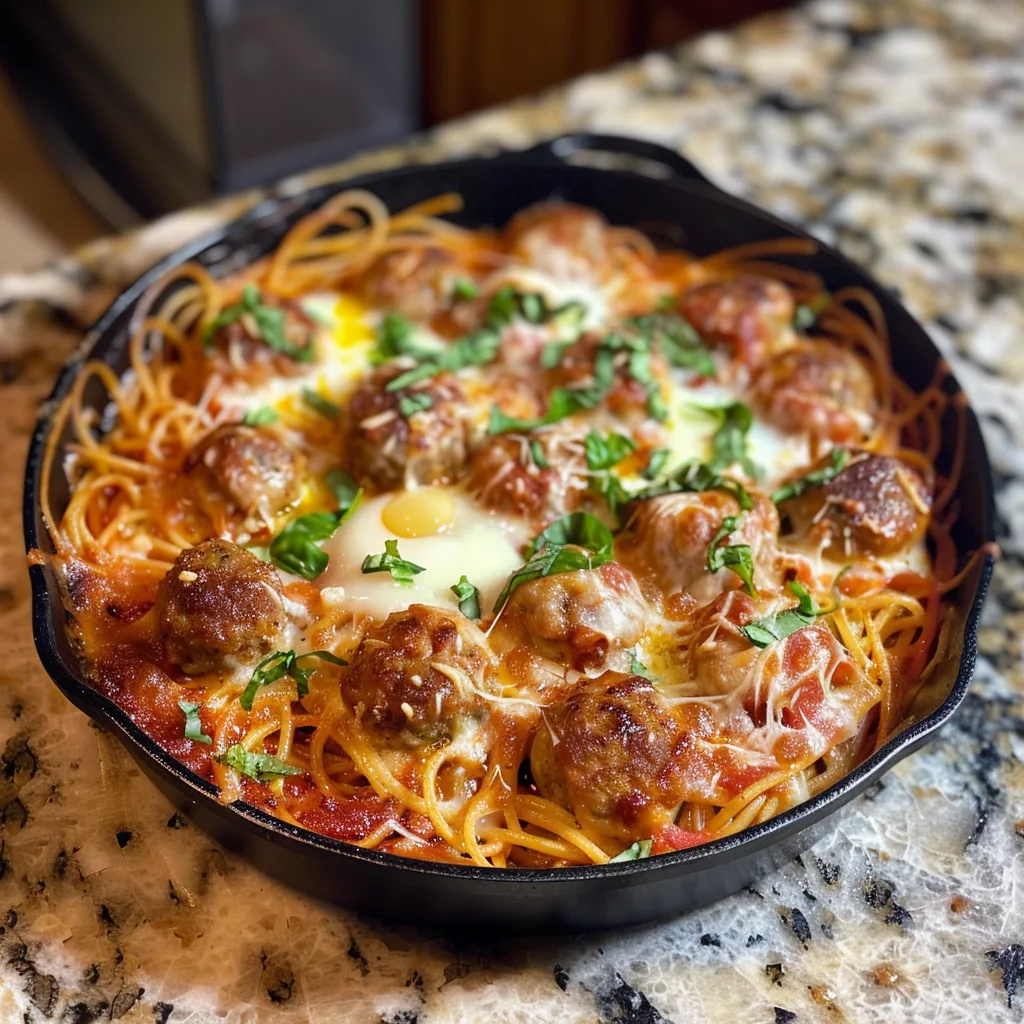 Meatball Spaghetti Pie – ONE-PAN & JUICY