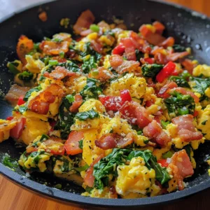 Veggie Scrambled Eggs & Bacon – HEALTHY & EASY