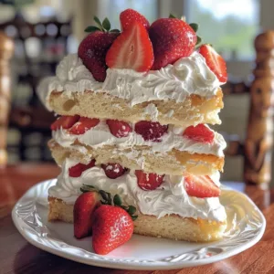 Delicious Angel Food Strawberry Shortcake topped with fresh strawberries