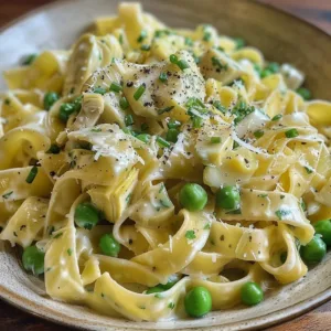 Delicious Artichoke and Pea Tagliatelle dish served on a plate