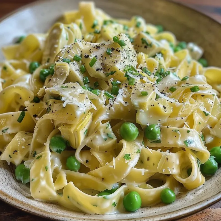 Delicious Artichoke and Pea Tagliatelle dish served on a plate