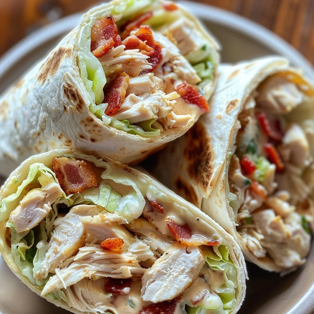 Bacon Ranch Chicken Wrap with crispy bacon and ranch dressing