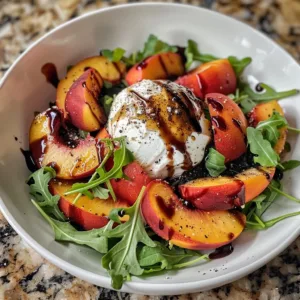 Balsamic Peach Burrata Salad with fresh peaches and creamy burrata cheese